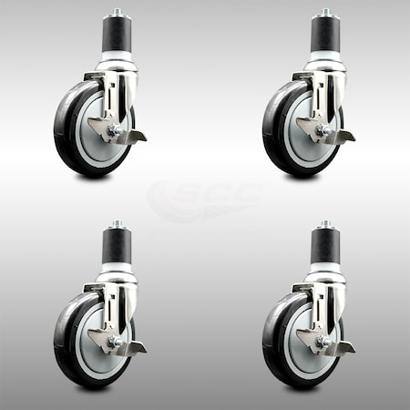 Service Caster 5 Inch 316SS Black Poly Swivel 1-7/8 Inch Expanding Stem Caster Set Brake SCC SCC-SS316EX20S514-PPUB-BLK-TLB-178-4